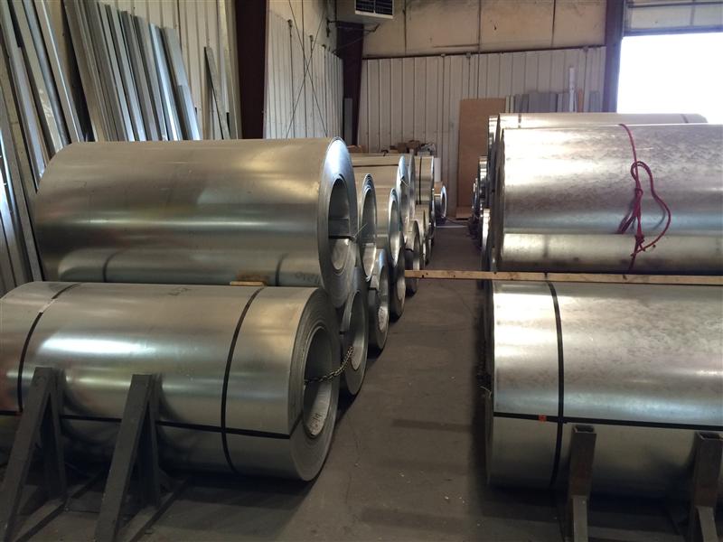 Galvanized steel coils in storage