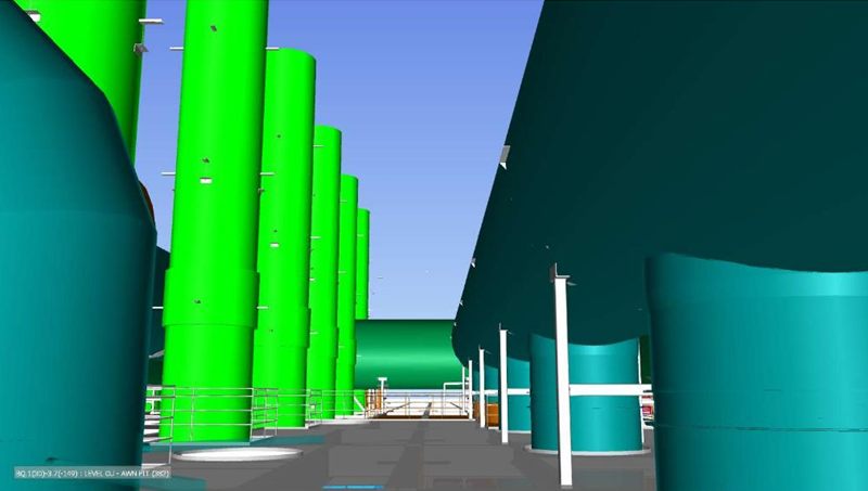 BIM model view of a rooftop exhaust duct area